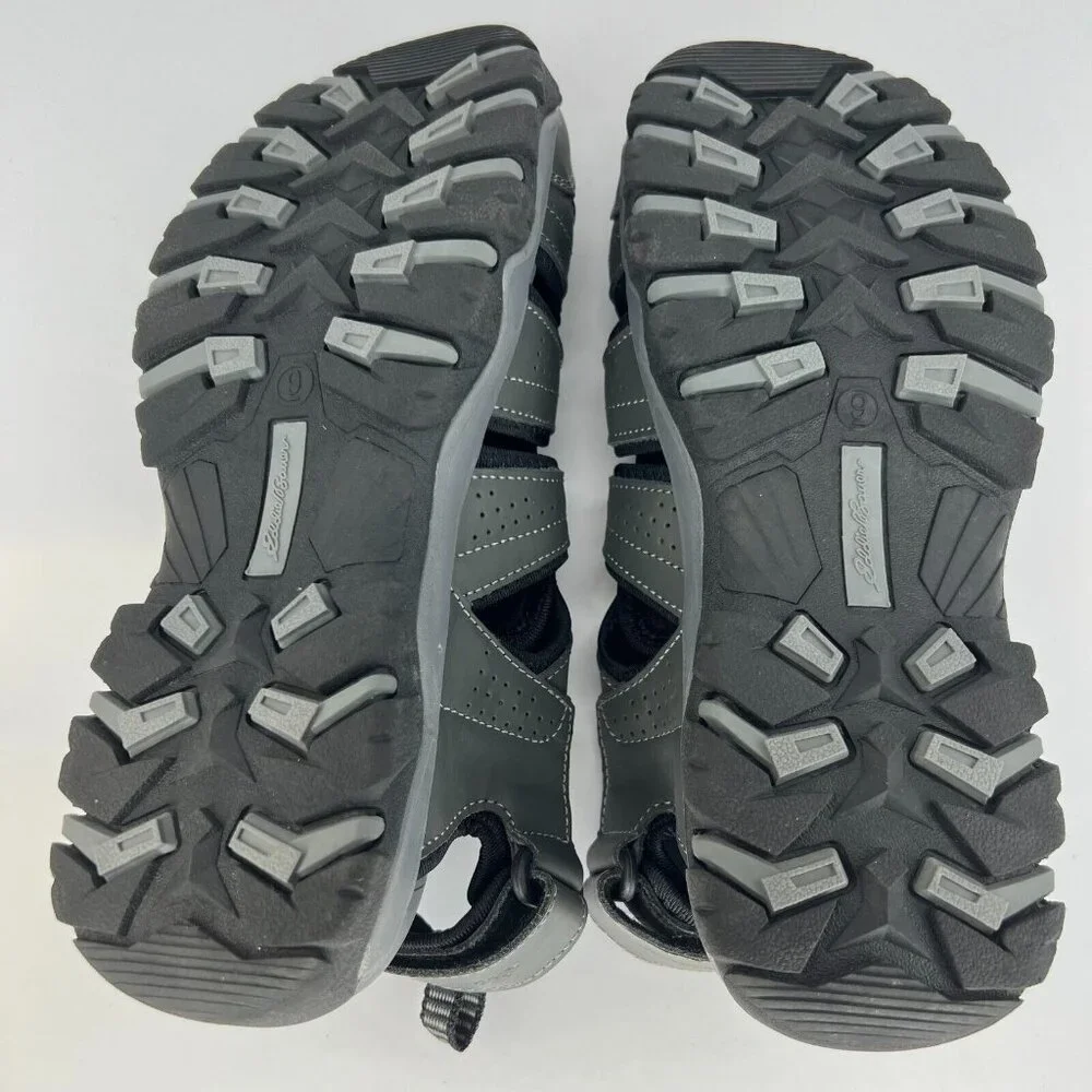 Eddie Bauer Mens Stewart Gray Genuine Leather Bump Toe Size 9M Hiking Sandals